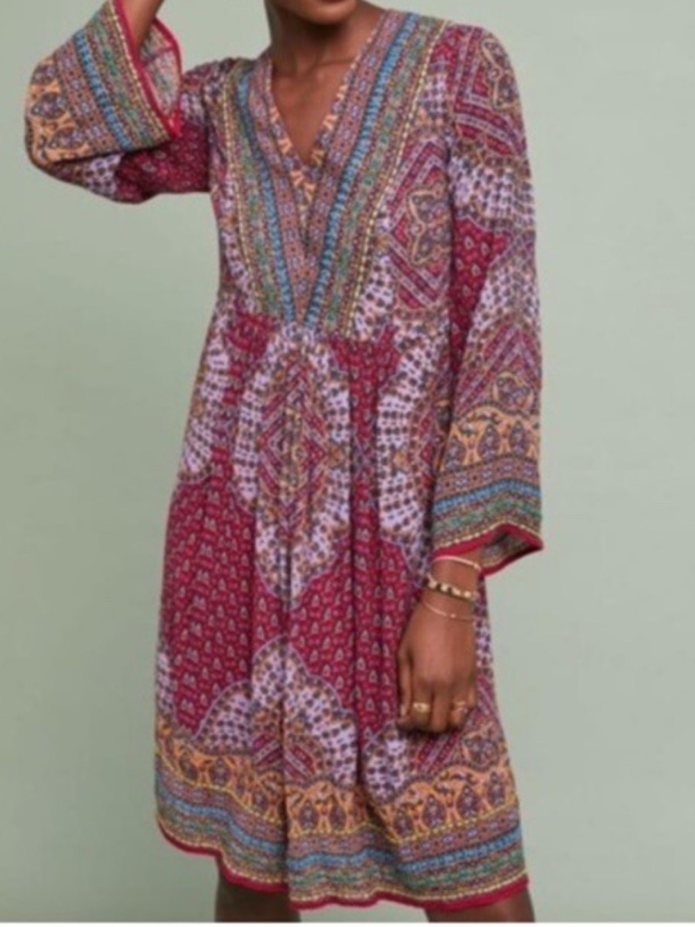 Anthropologie Red Paisley V-Neck Tunic M Akemi +Kin